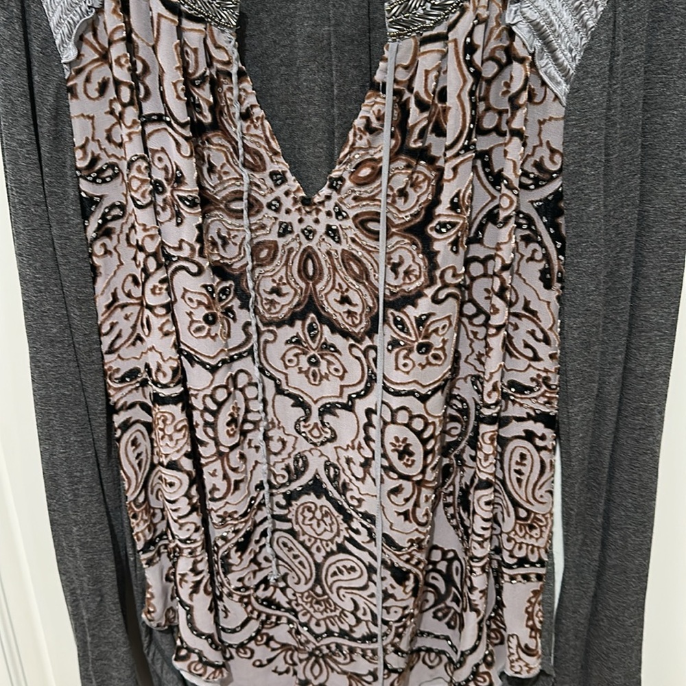 Hale Bob Tunic With Metallic & Clear Beading, V Neck with Ties, Small - Picture 3 of 5